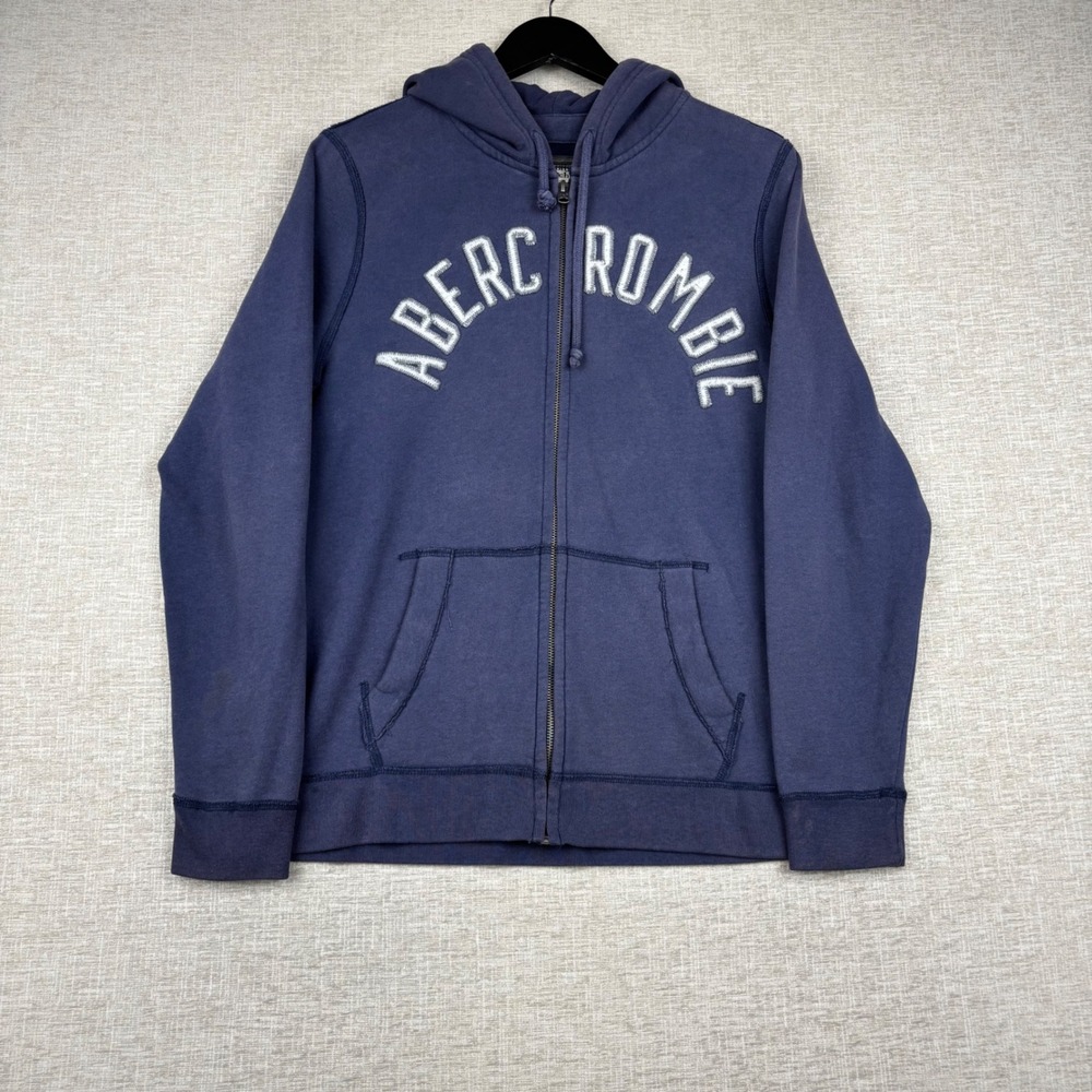 Vintage Abercrombie & Fitch Mens Medium Navy Blue Full Zip Logo Hoodie